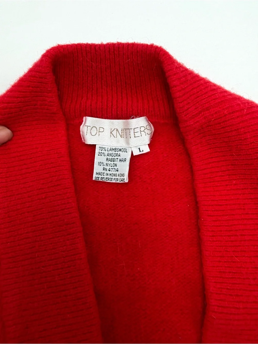 Vintage Top Knitters Kids L Red Lambswool Angora Cardigan Sweater Preppy Pearl